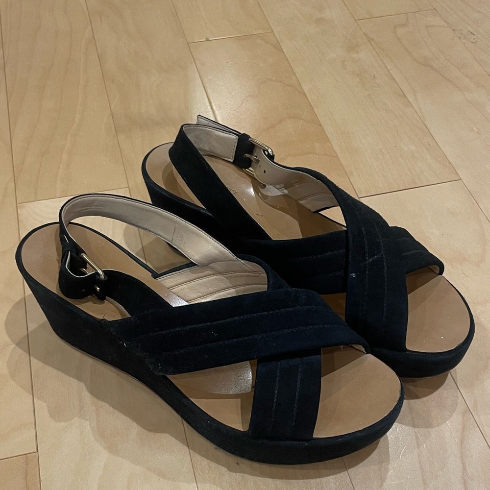 J. Crew - Black Suede Platform Wedge Sandals (size: 8.5)